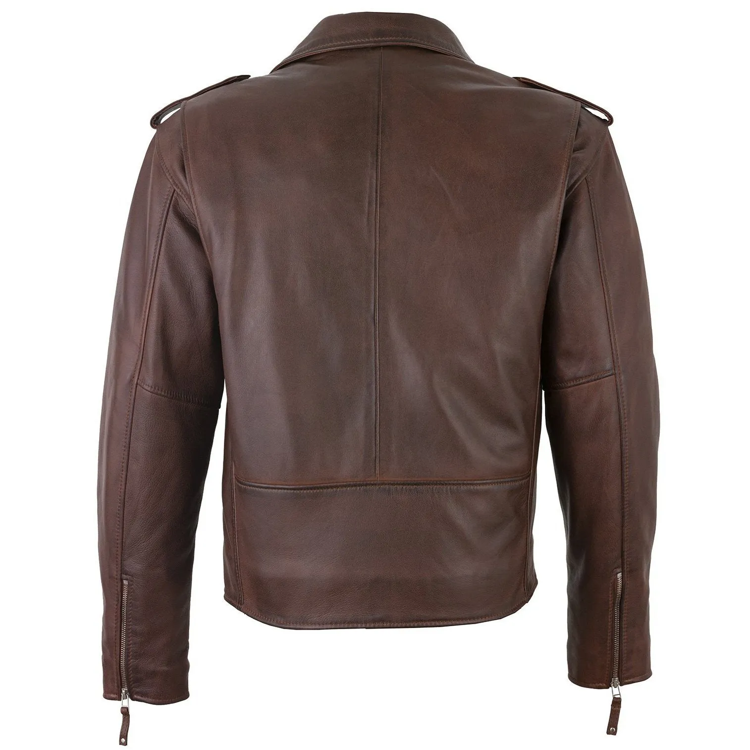 Men's Belted Cross Zip Brando Biker Brown Leather Jacket