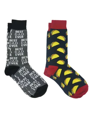 Men's Best Dad Ever Socks Grey and All-Over Tacos Food Print Novelty Socks