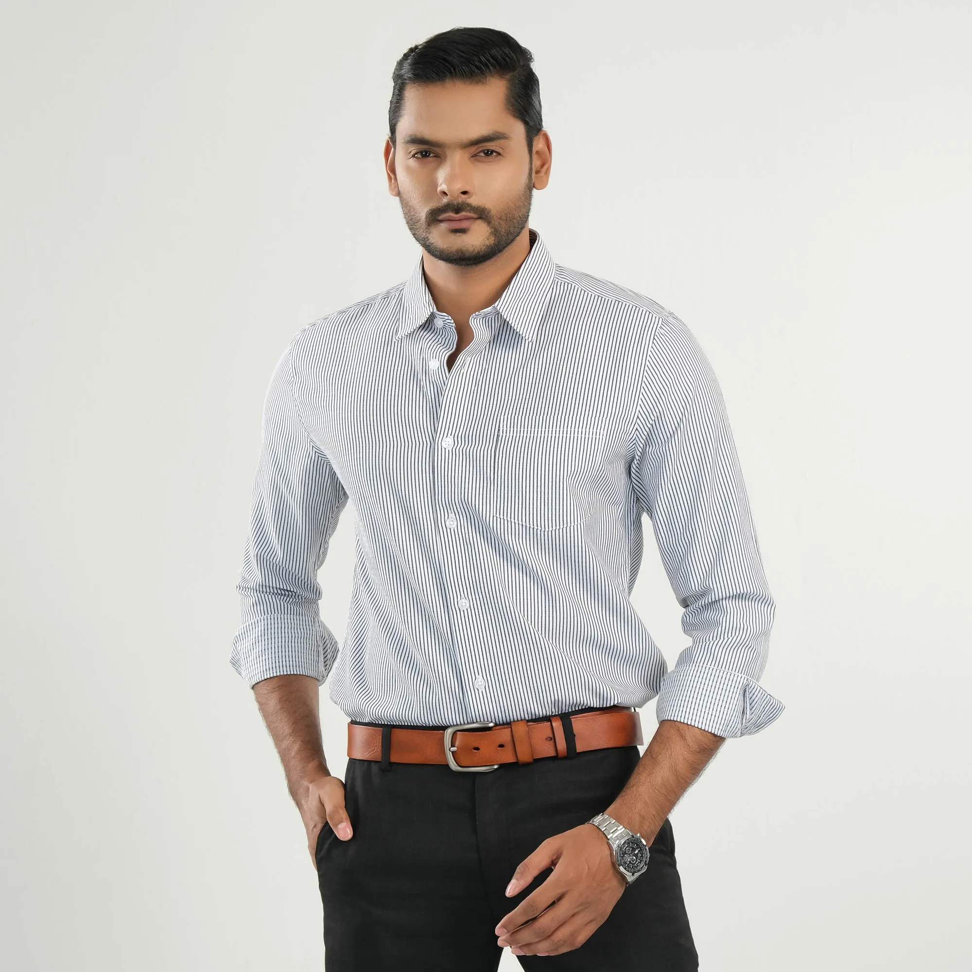 Mens Black Striped Formal Shirt