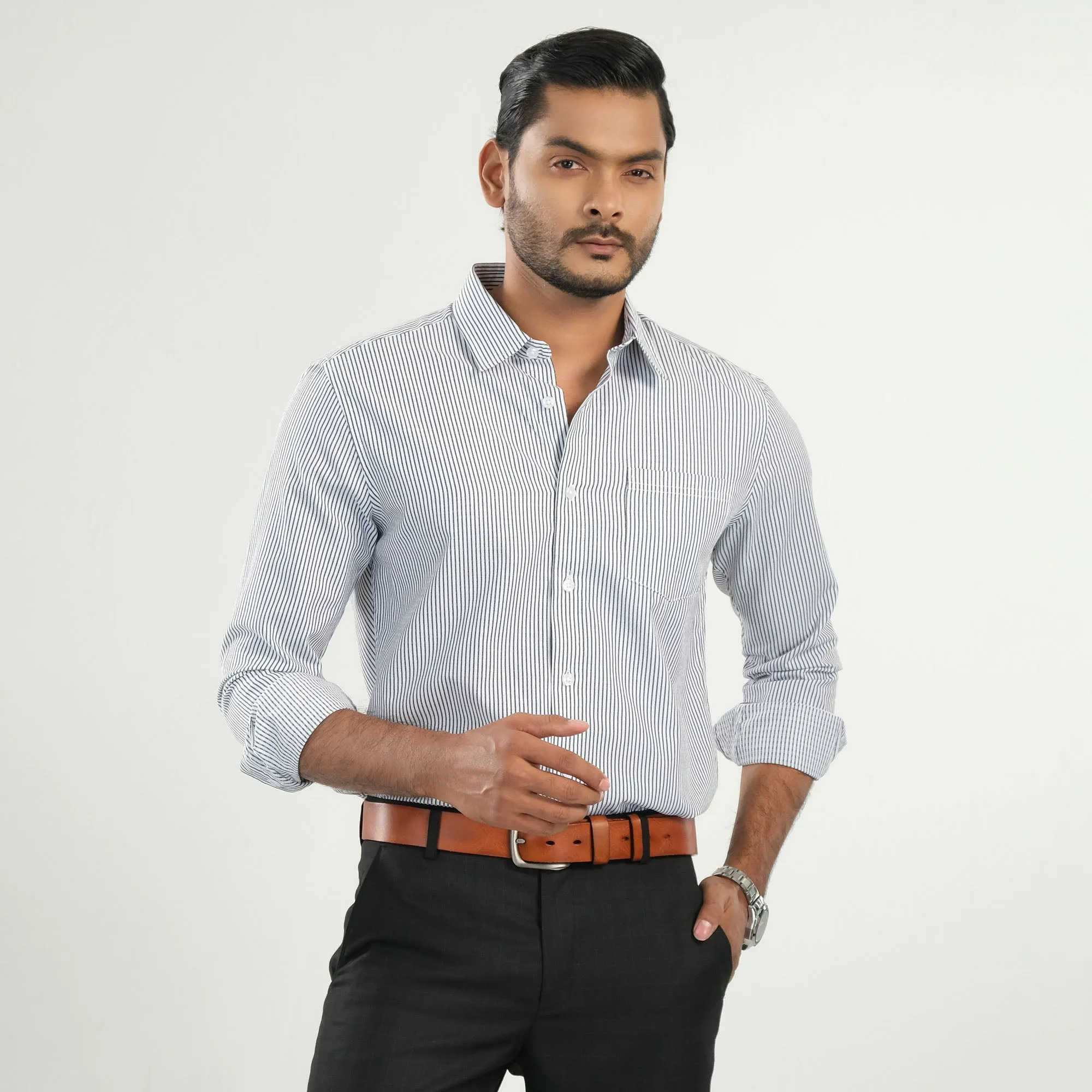 Mens Black Striped Formal Shirt