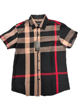 Men’s Black/Beige Berry Print Short Sleeve Shirt