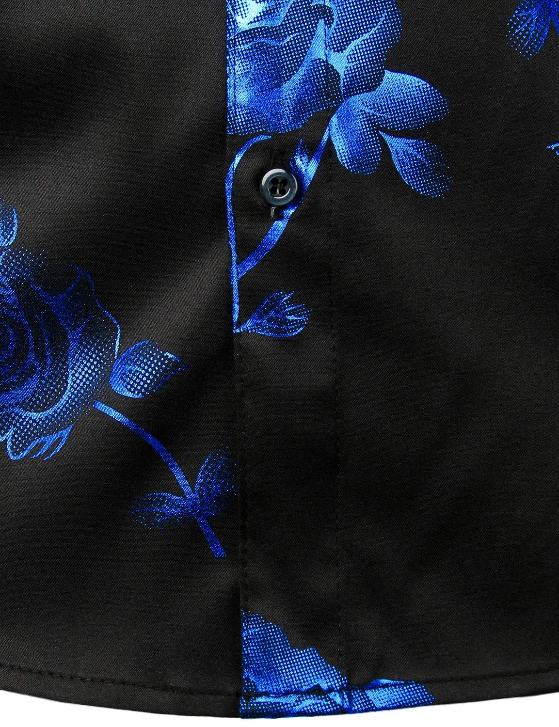 Men's Blue Rose Floral Print Long Sleeve Button Up Dress Shirt