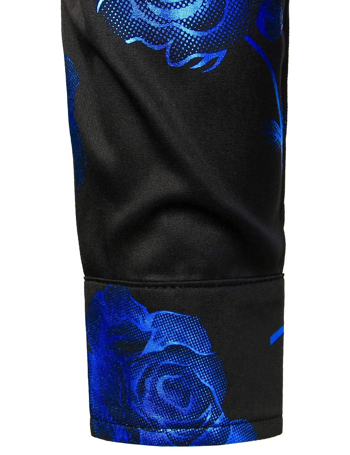 Men's Blue Rose Floral Print Long Sleeve Button Up Dress Shirt