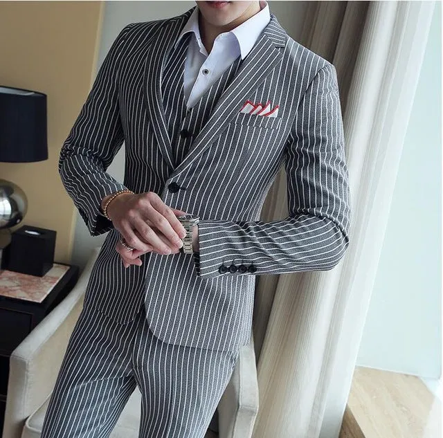Men's Business Formal Striped Suit(Jacket vest pants)