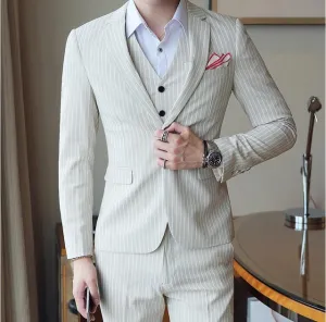 Men's Business Formal Striped Suit(Jacket vest pants)