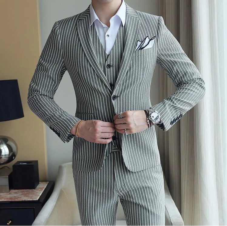Men's Business Formal Striped Suit(Jacket vest pants)