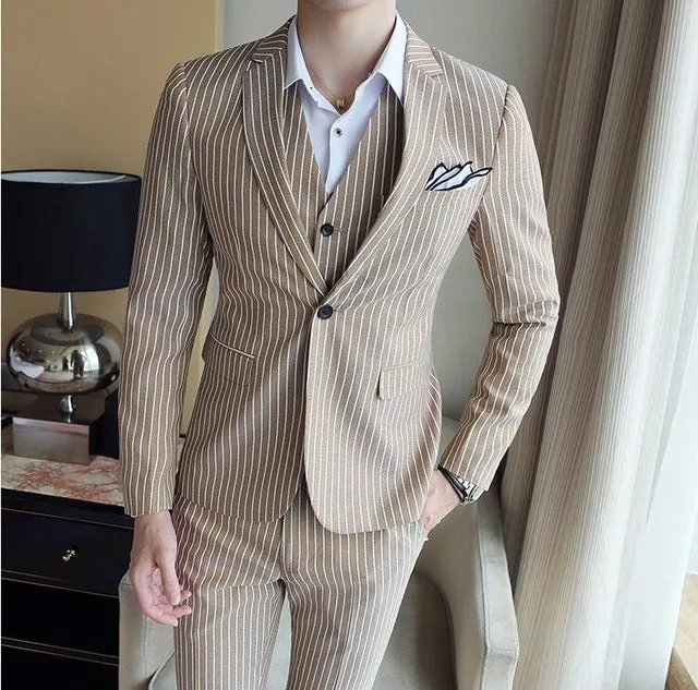 Men's Business Formal Striped Suit(Jacket vest pants)