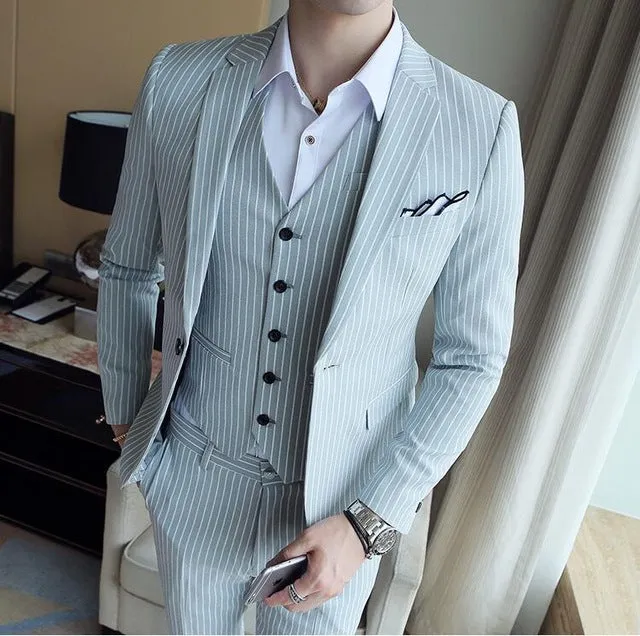 Men's Business Formal Striped Suit(Jacket vest pants)