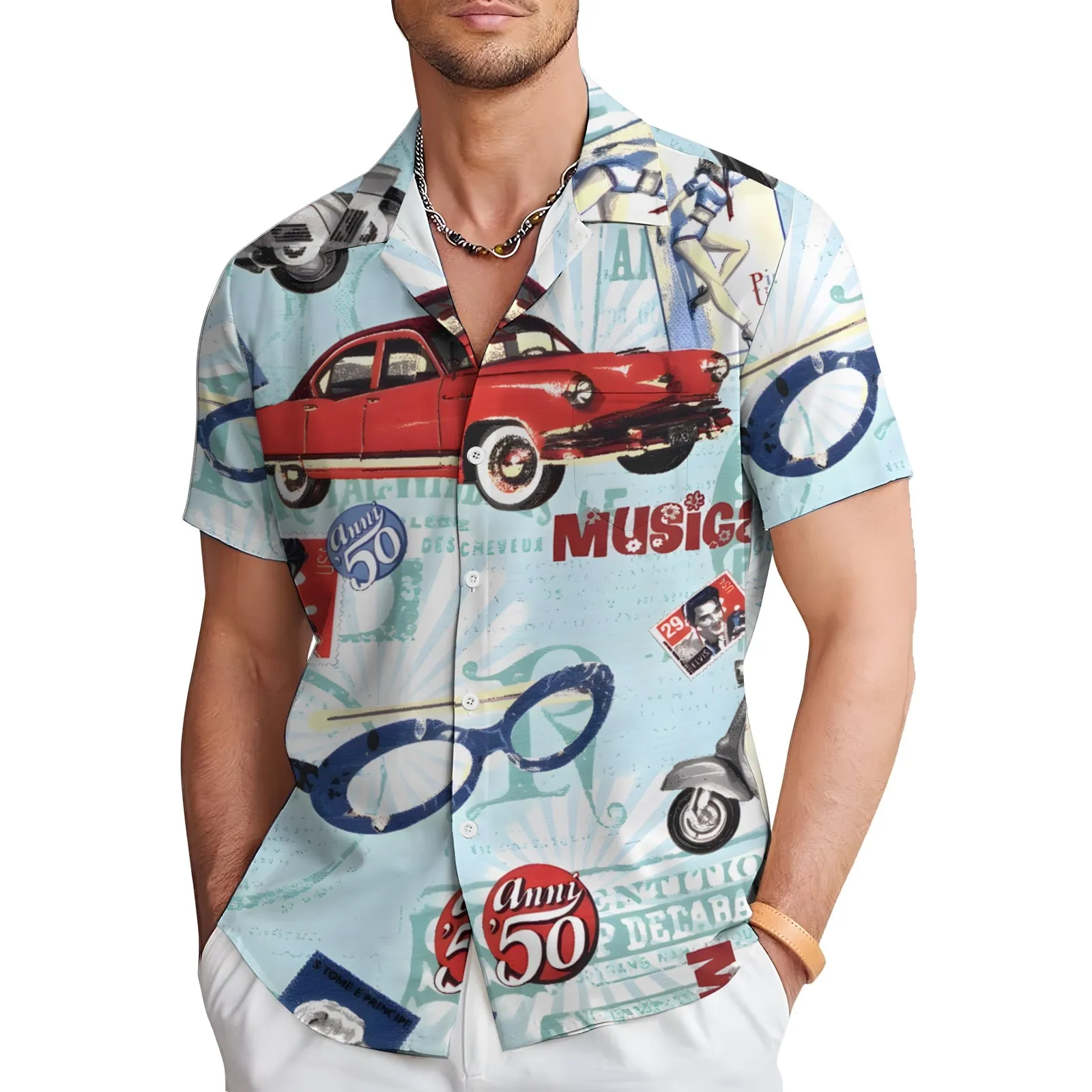 Men's Car Music Casual Short Sleeve Shirt 2404001714