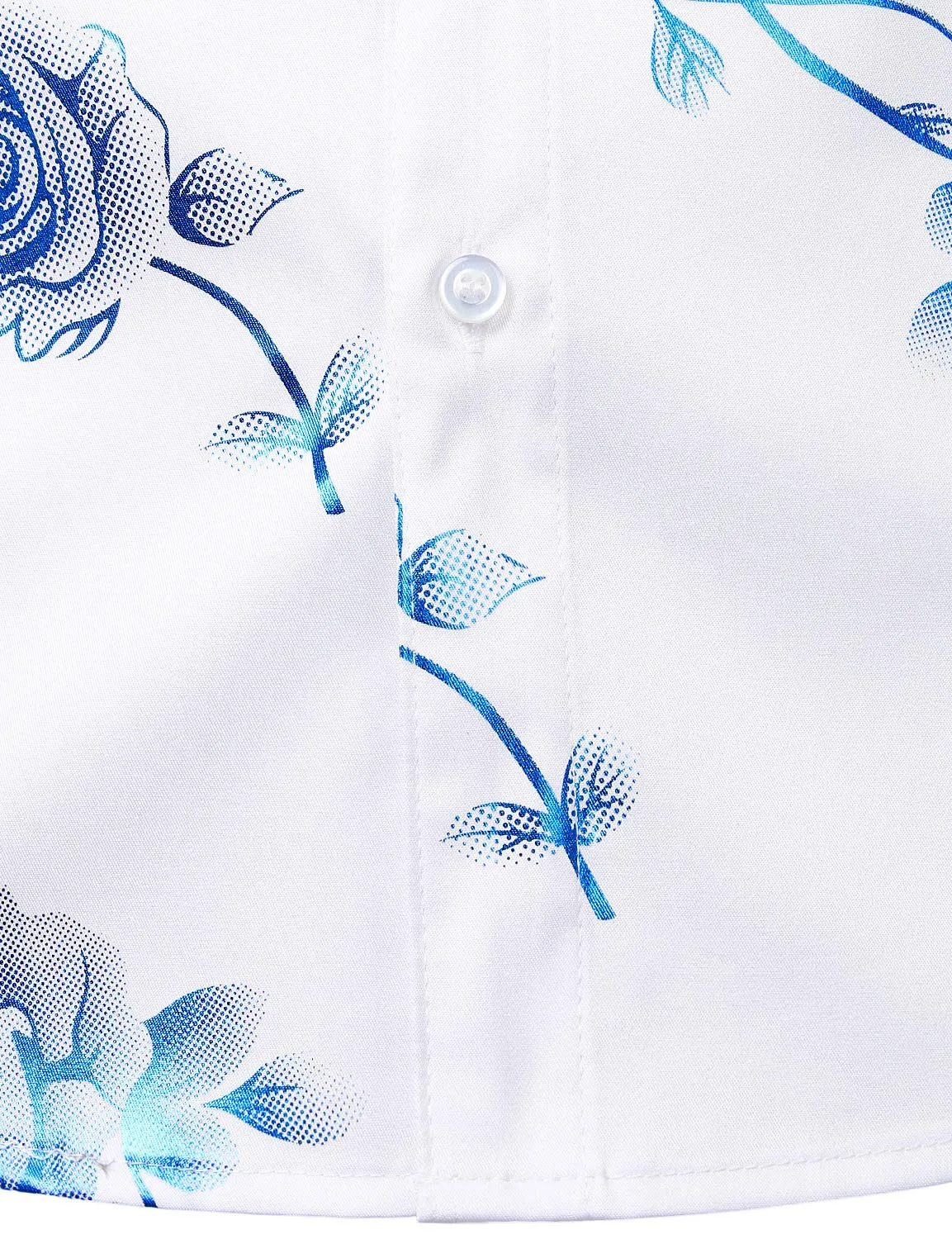 Men's Casual Blue Rose Floral Print Button Up Long Sleeve Dress Shirt