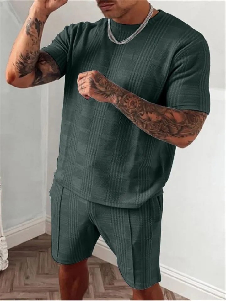 Mens Casual Comfy 2 Piece Sets Short Sleeve T-Shirts Shorts
