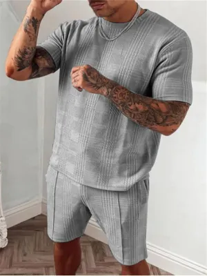 Mens Casual Comfy 2 Piece Sets Short Sleeve T-Shirts Shorts