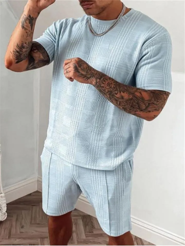 Mens Casual Comfy 2 Piece Sets Short Sleeve T-Shirts Shorts