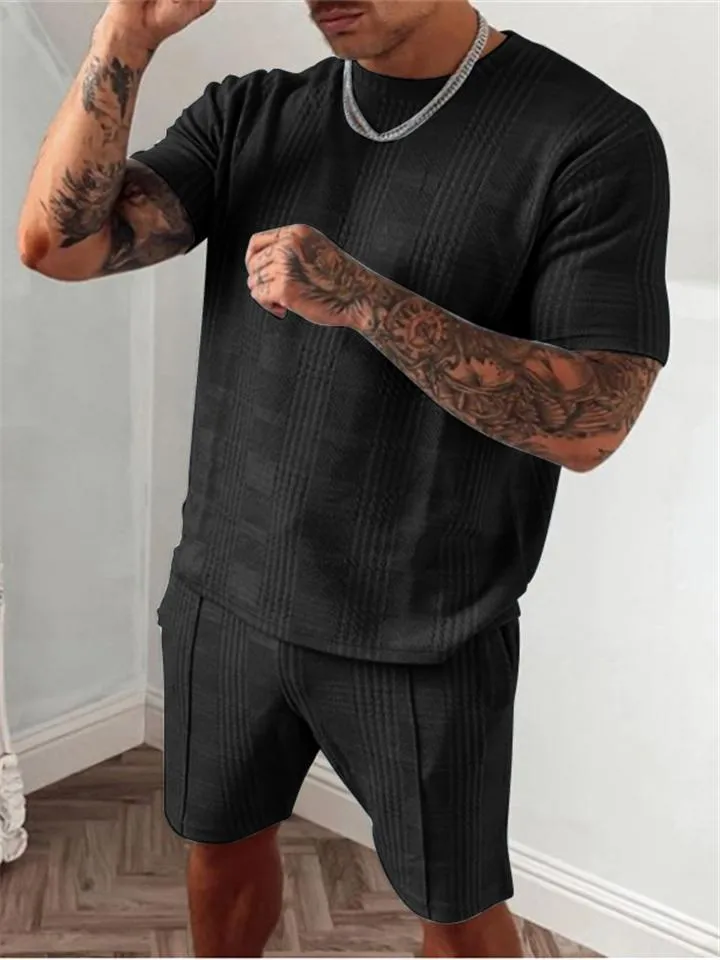Mens Casual Comfy 2 Piece Sets Short Sleeve T-Shirts Shorts