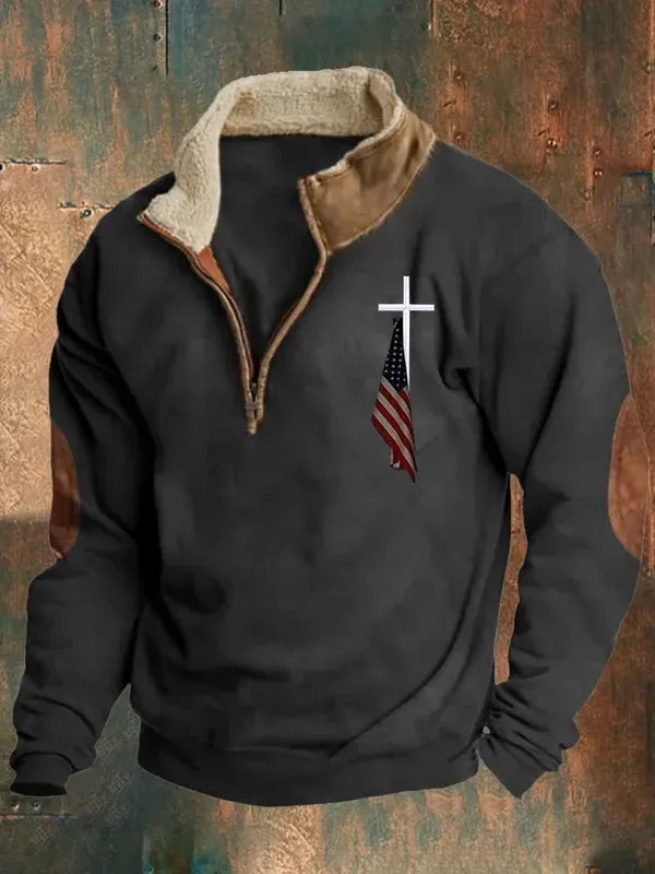 Men's Casual Faith Print Long Sleeve Sweatshirt