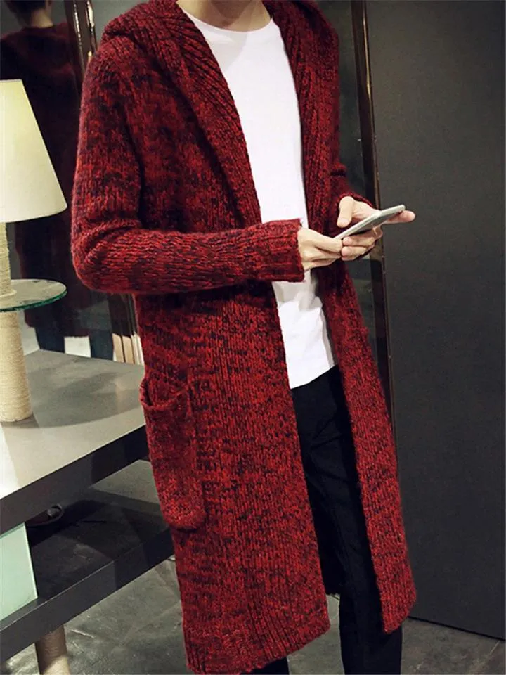 Men's Casual Horn Button Hooded Long Cardigan