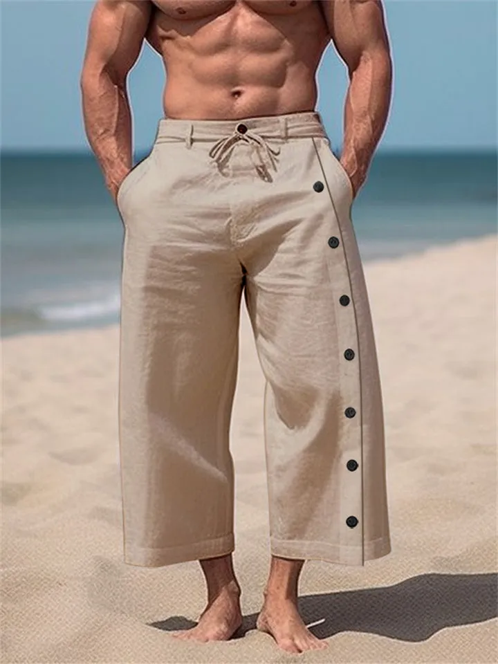 Men's Casual Oversized Pure Color Multi-button Trousers