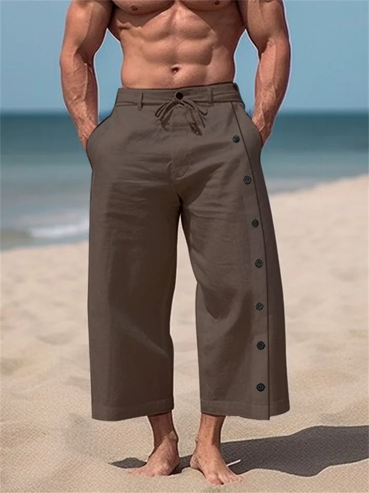 Men's Casual Oversized Pure Color Multi-button Trousers
