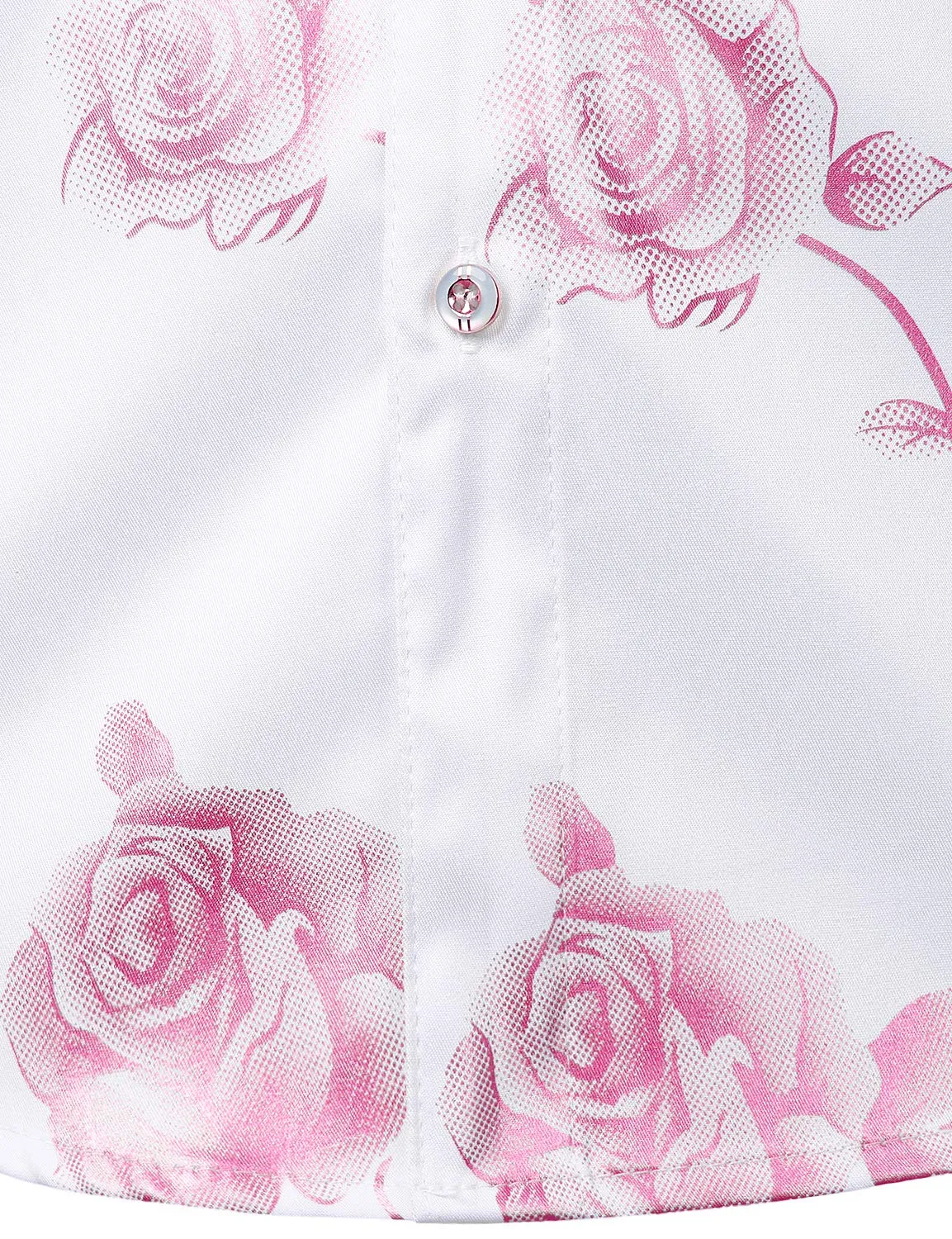 Men's Casual Pink Rose Floral Print Button Up Long Sleeve Dress Shirt