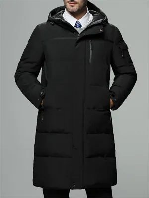Men's Casual Simple Style Cozy Solid Color Warm Hooded Down Coat