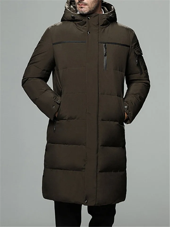 Men's Casual Simple Style Cozy Solid Color Warm Hooded Down Coat