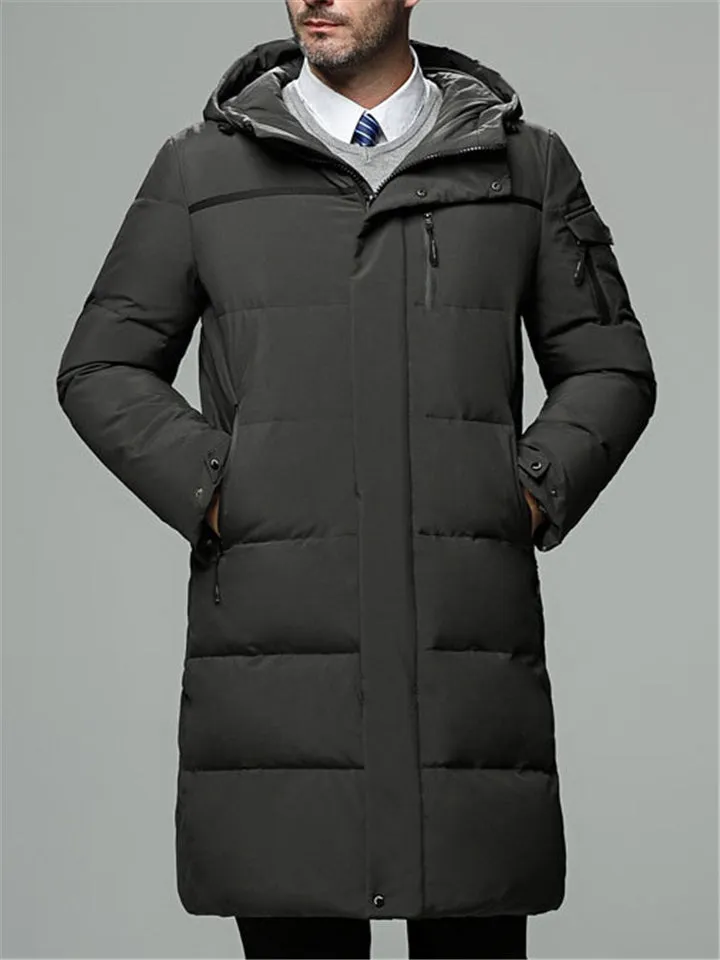 Men's Casual Simple Style Cozy Solid Color Warm Hooded Down Coat