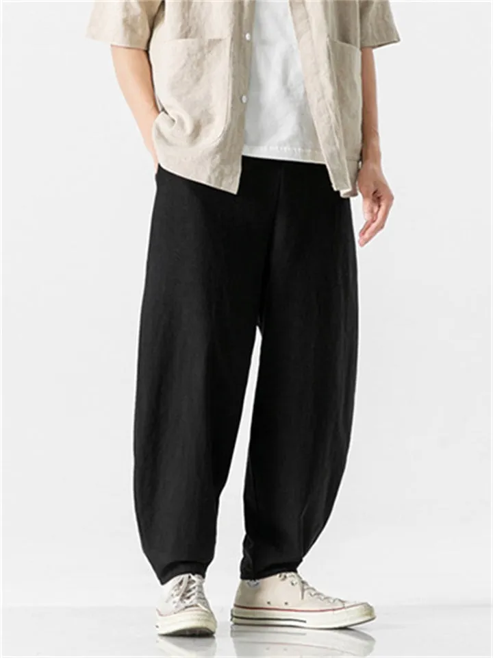Men's Chinese Style Cotton Linen Baggy Casual Pants