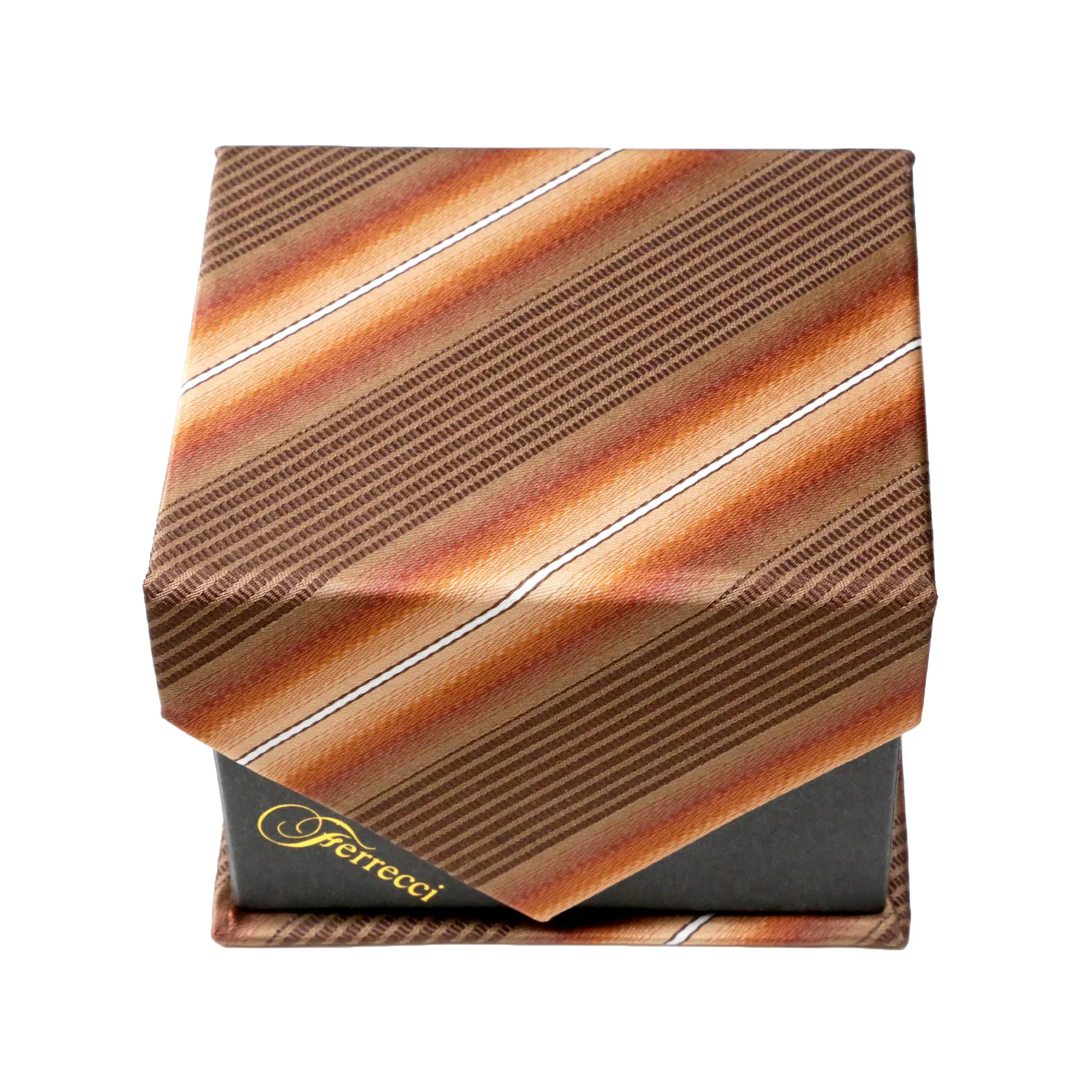 Men's Classic Brown-White Pattern Design 4-pc Necktie Box Set
