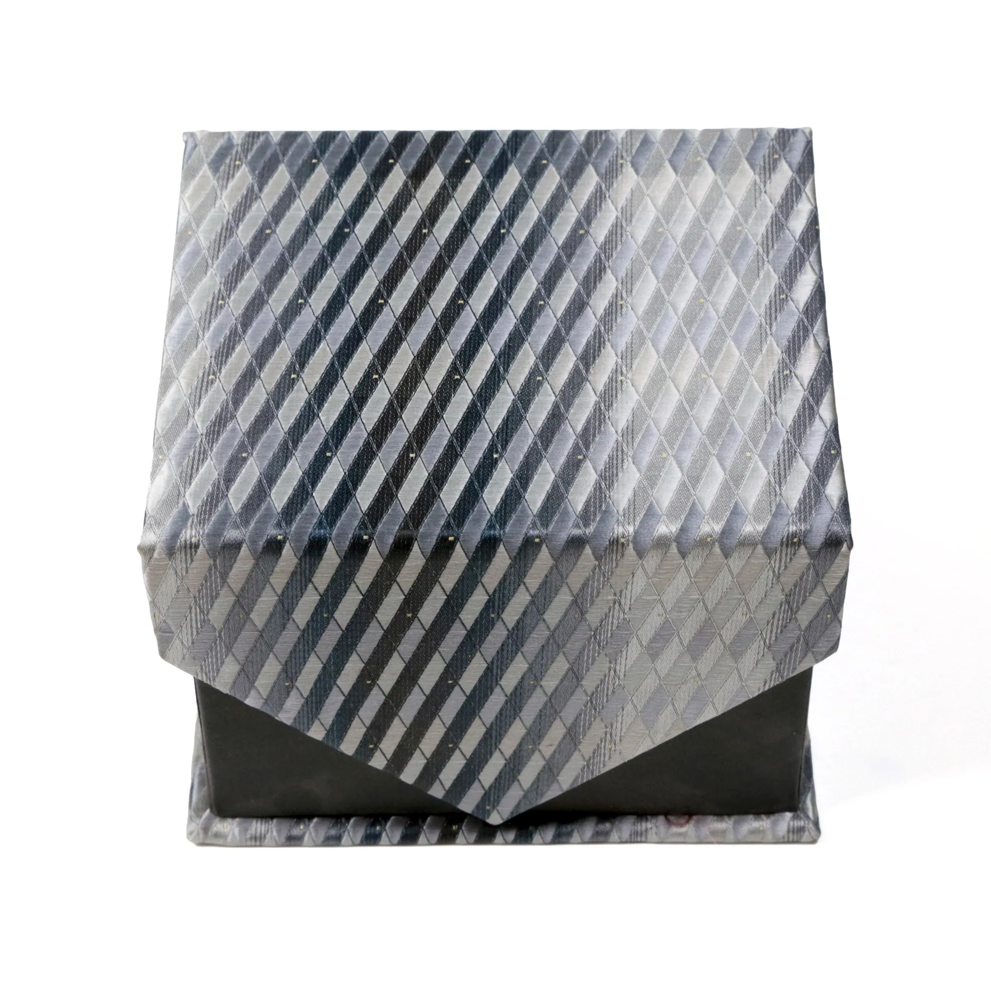 Men's Classic Grey-Blue Boxy Geometric Design 4-pc Necktie Box Set
