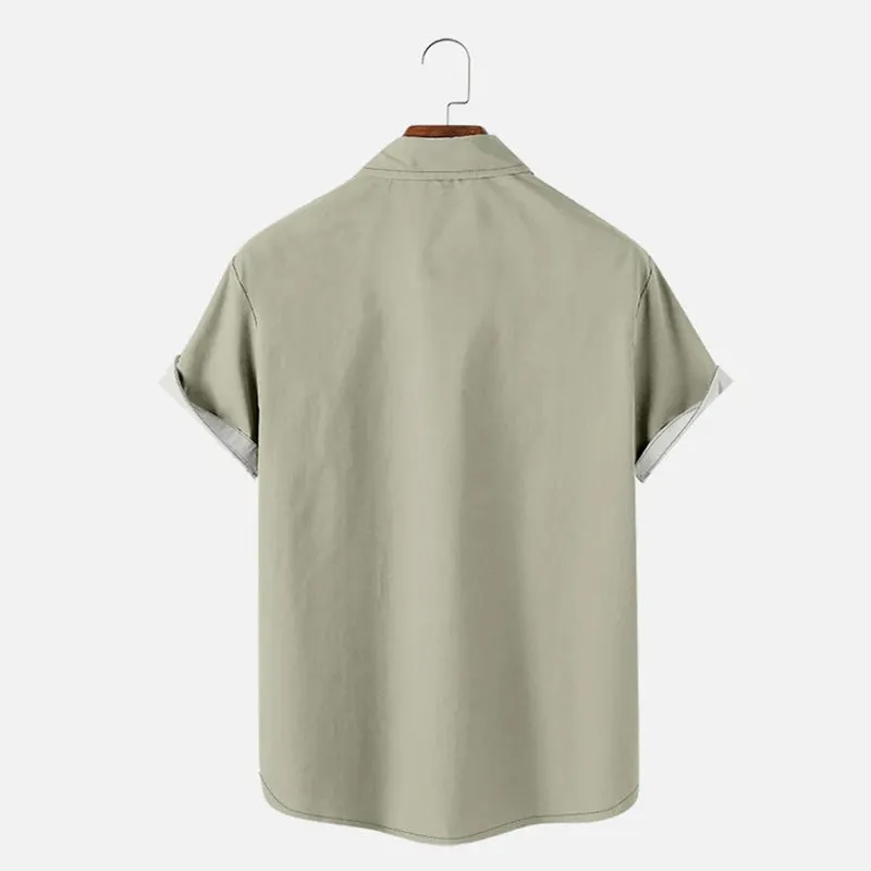 Men's Classic Stripe Poker Bowling Simple Short Sleeve Shirt