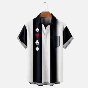 Men's Classic Stripe Poker Bowling Simple Short Sleeve Shirt