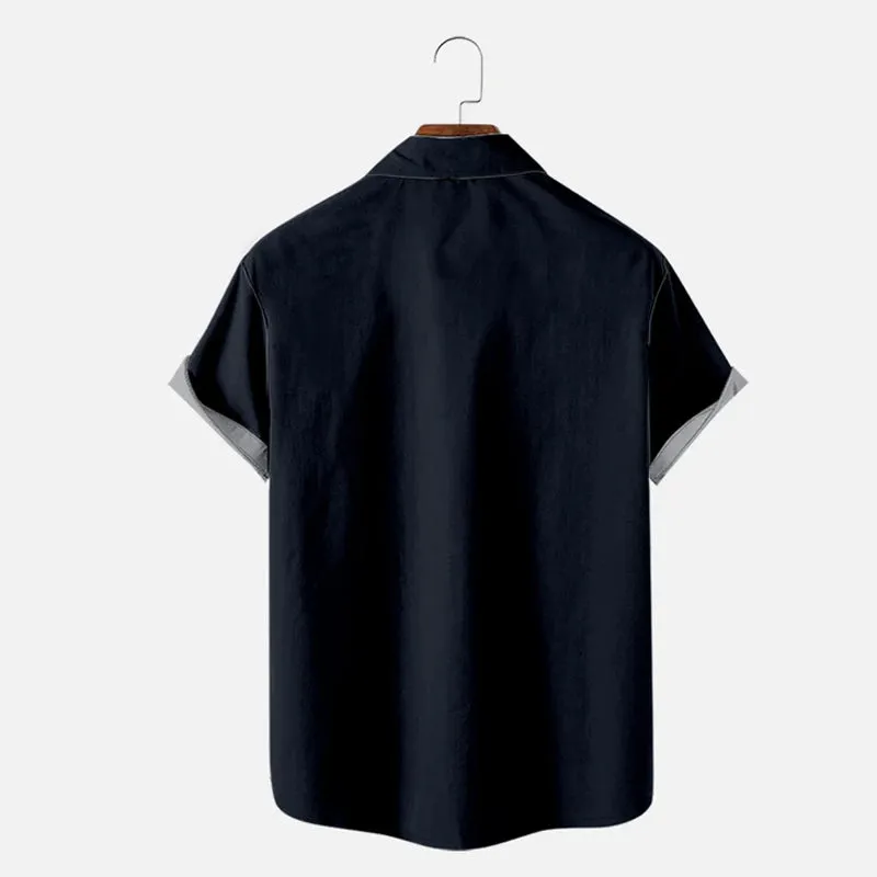 Men's Classic Stripe Poker Bowling Simple Short Sleeve Shirt