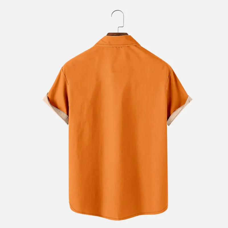 Men's Classic Stripe Poker Bowling Simple Short Sleeve Shirt