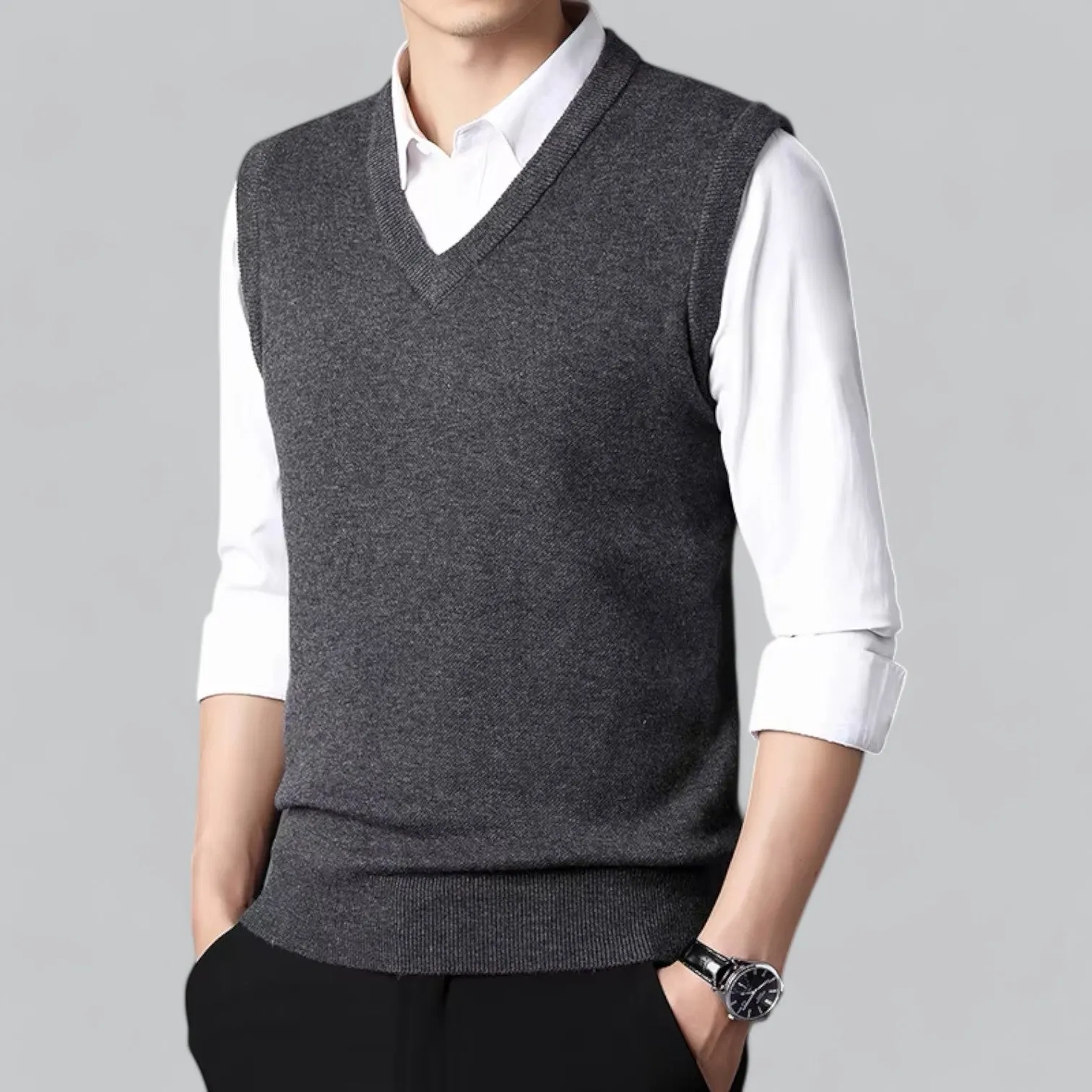 Men's Classic V-Neck Sleeveless Sweater Vest | Lightweight Knit, Comfortable Fit, Essential Wardrobe Staple