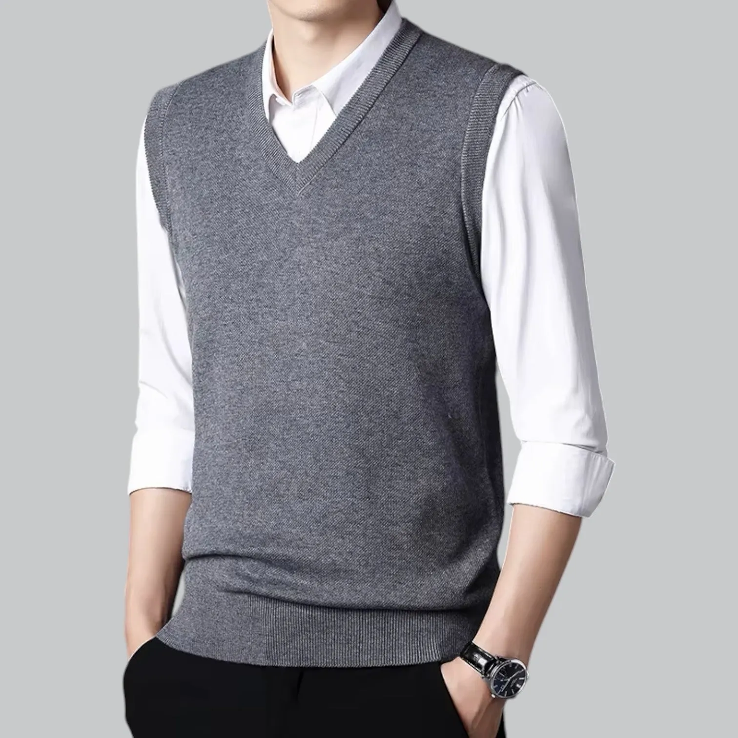 Men's Classic V-Neck Sleeveless Sweater Vest | Lightweight Knit, Comfortable Fit, Essential Wardrobe Staple