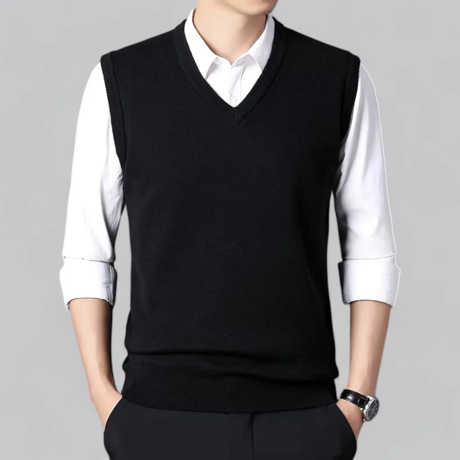 Men's Classic V-Neck Sleeveless Sweater Vest | Lightweight Knit, Comfortable Fit, Essential Wardrobe Staple