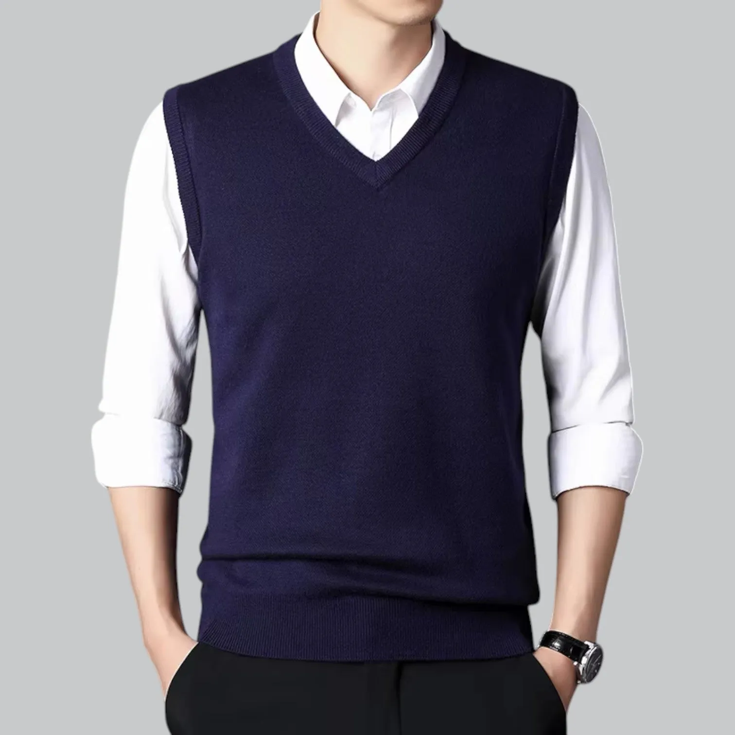 Men's Classic V-Neck Sleeveless Sweater Vest | Lightweight Knit, Comfortable Fit, Essential Wardrobe Staple