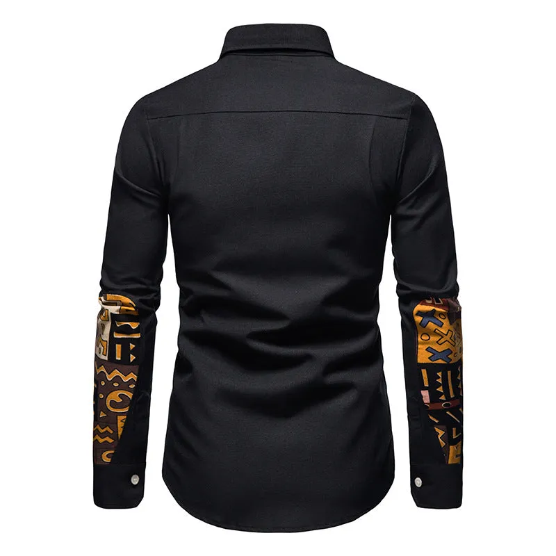 Men's Comfortable Oxford Shirt Water Drop Ethnic Style Color Block Shirt