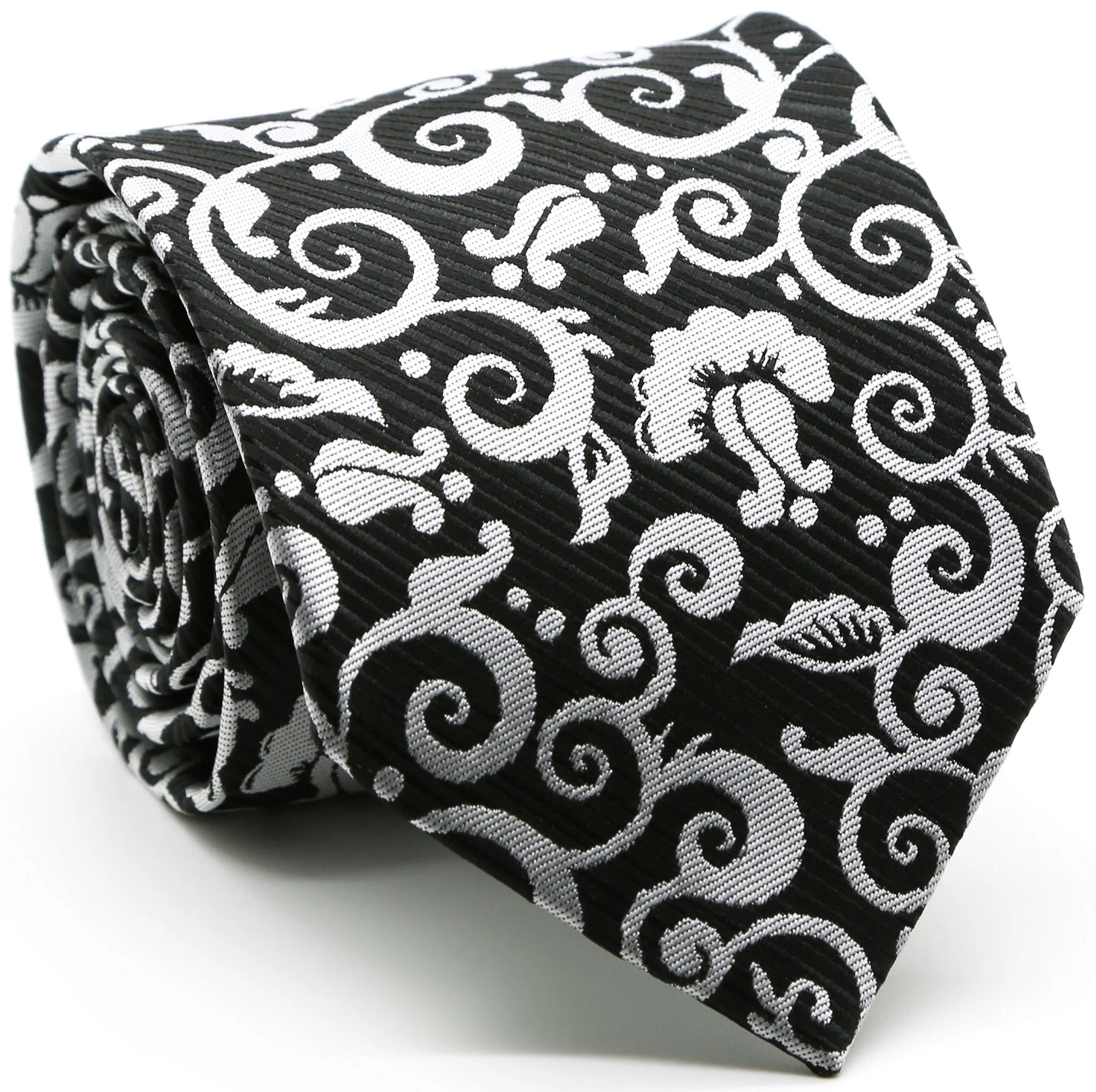 Mens Dads Classic Black Paisley Pattern Business Casual Necktie & Hanky Set FO-1