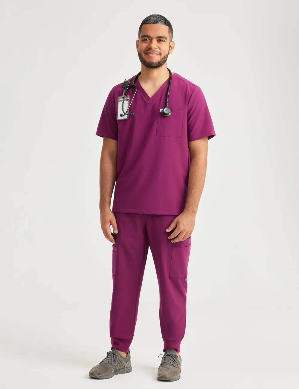 Men's Essential Scrub Top - Burgundy