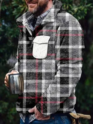 Men's Flannel Casual Retro Button Pullover Sweatshirt