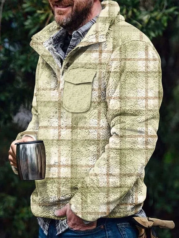 Men's Flannel Casual Retro Button Pullover Sweatshirt