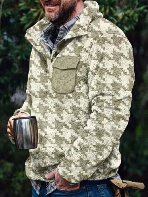 Men's Flannel Casual Retro Button Pullover Sweatshirt