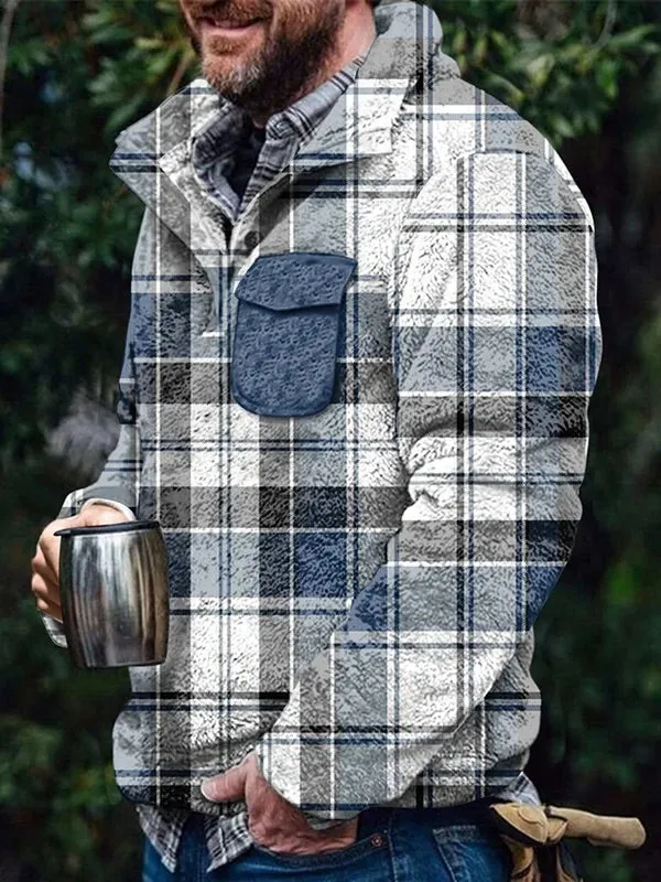 Men's Flannel Casual Retro Button Pullover Sweatshirt