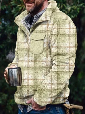 Men's Flannel Casual Retro Button Pullover Sweatshirt