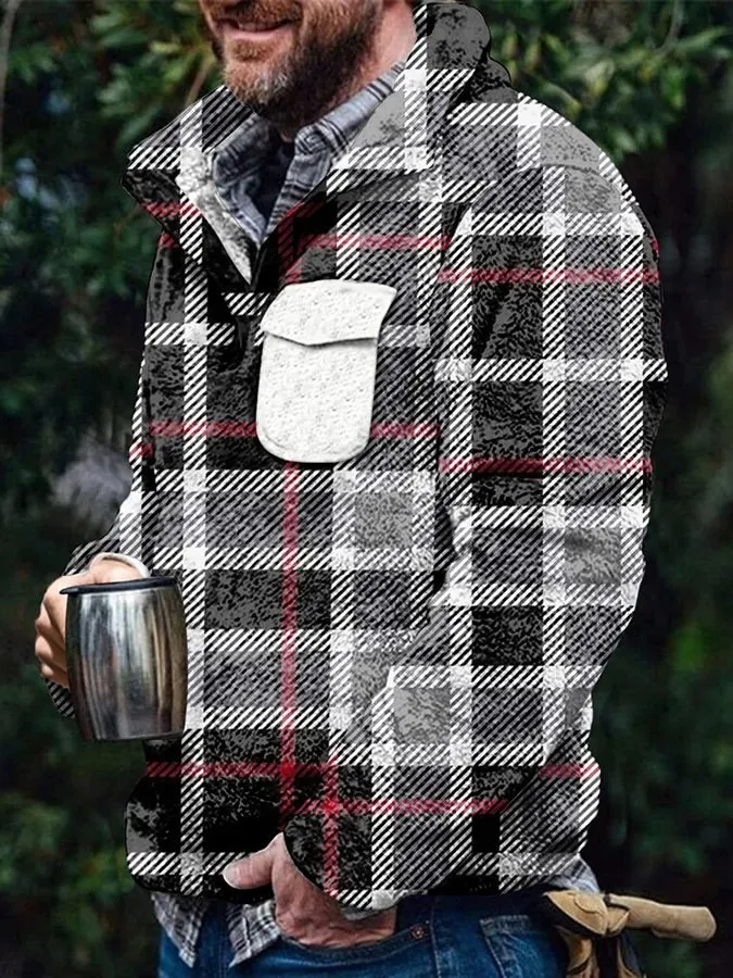 Men's Flannel Casual Retro Button Pullover Sweatshirt