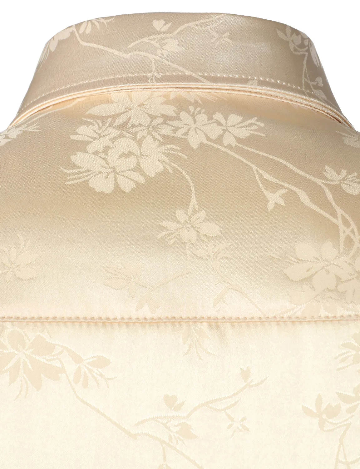 Men's Floral Jacquard Shiny Satin Casual Button Up Long Sleeve Dress Shirt