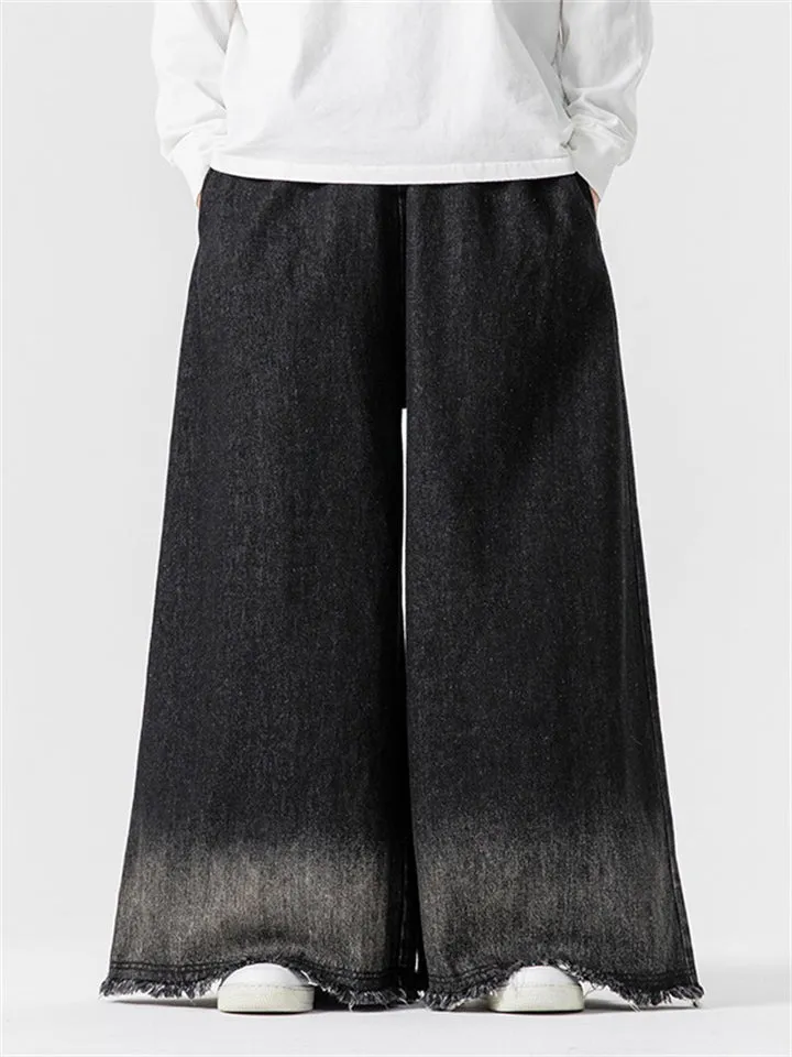 Men's Gradient Color Raw Edge Hem Casual Loose Jeans