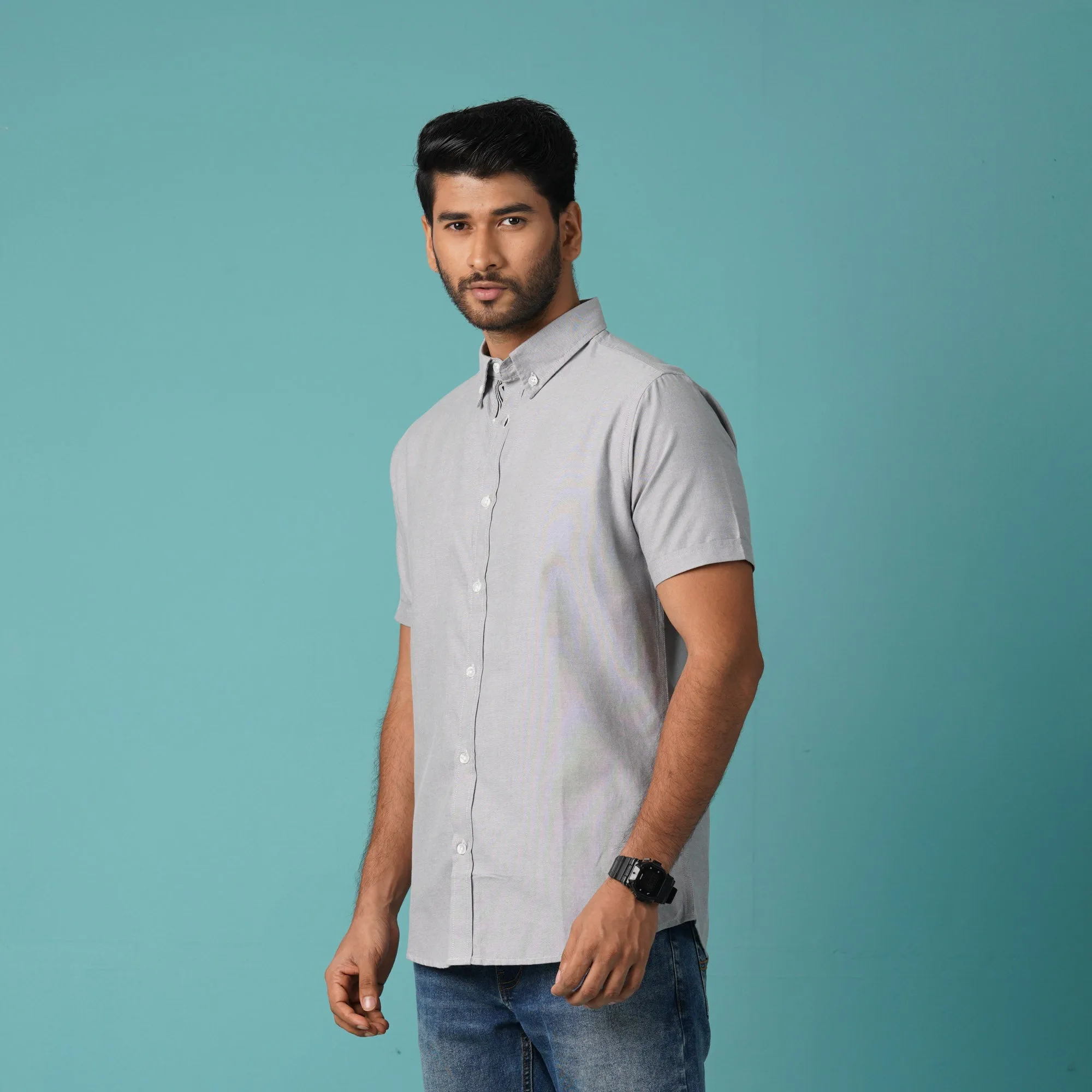 Mens Grey Short Sleeve Shirt