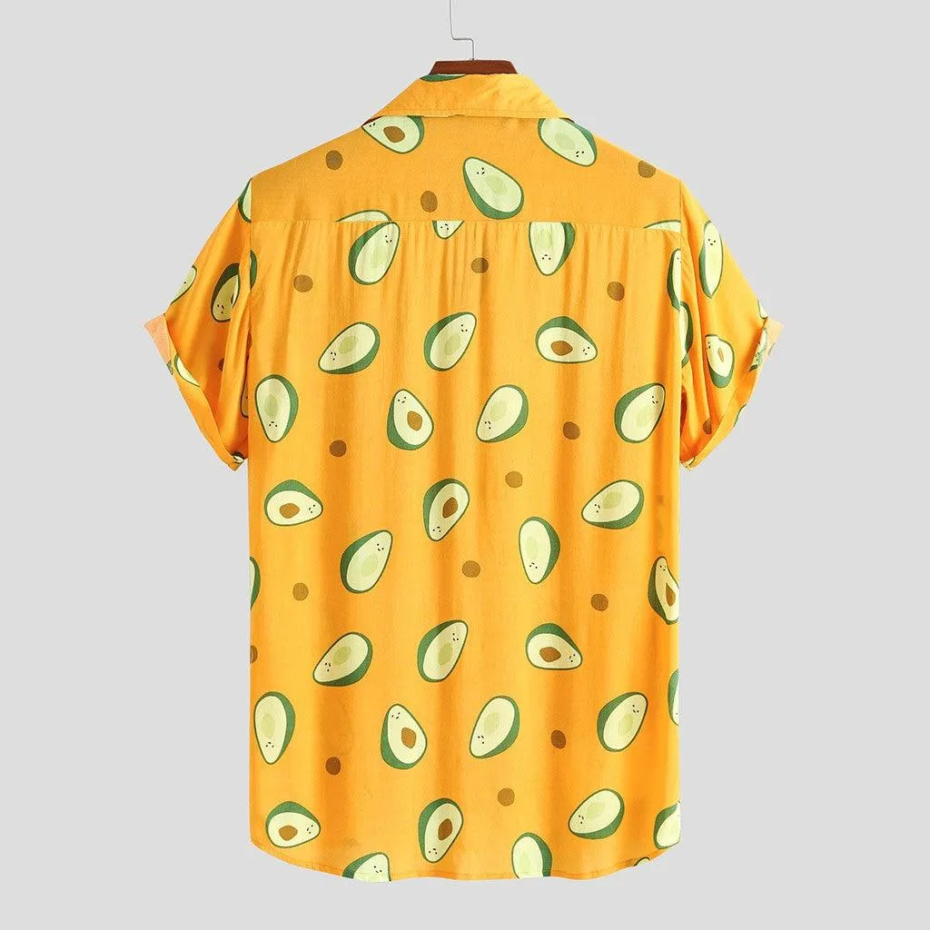 Men's Hawaiian Short Sleeve Summer Avocado Printed Shirt